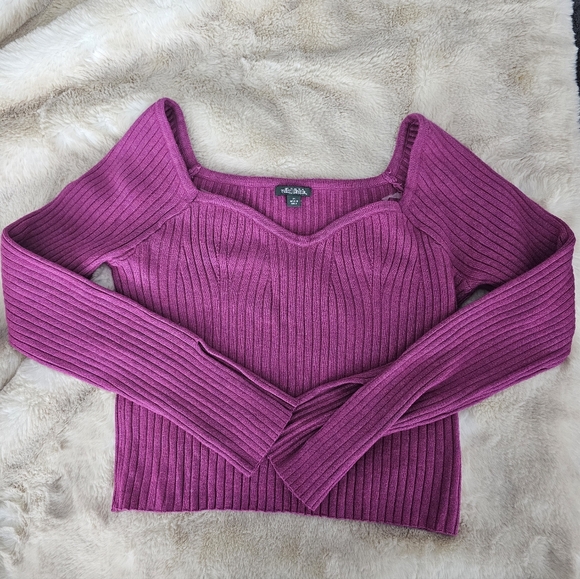 NWOT Wild Fable Off-the-Shoulder Sweetheart Neckline Ribbed Sweater - Magenta, M - Picture 1 of 7